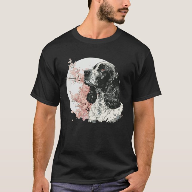 English Cocker Spaniel Cherry Blossom Dog Japanese T-Shirt (Vorderseite)