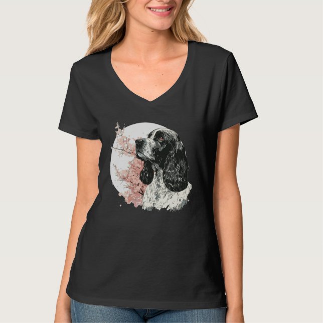 English Cocker Spaniel Cherry Blossom Dog Japanese T-Shirt (Vorderseite)