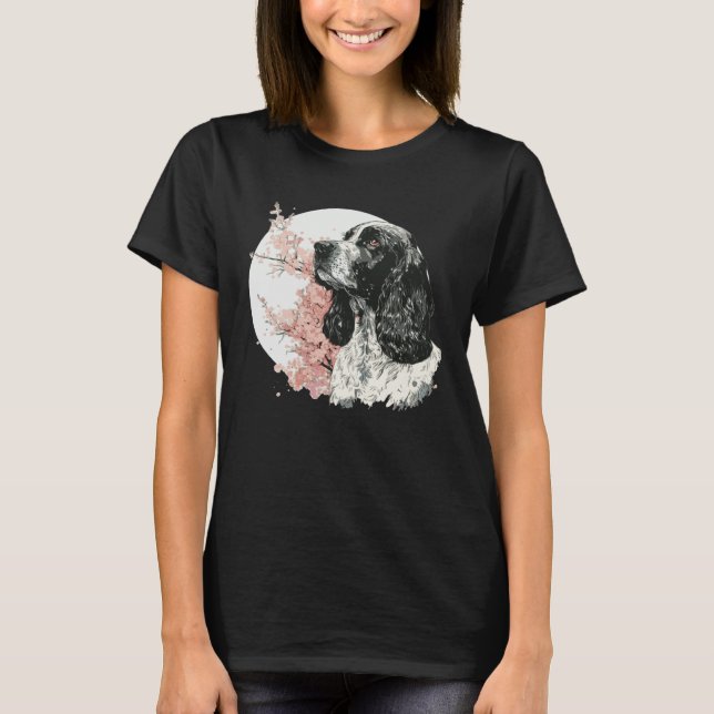 English Cocker Spaniel Cherry Blossom Dog Japanese T-Shirt (Vorderseite)