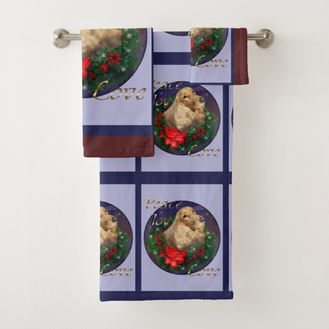 English Cocker Spaniel Christmas Badhandtuch Set (Insitu)