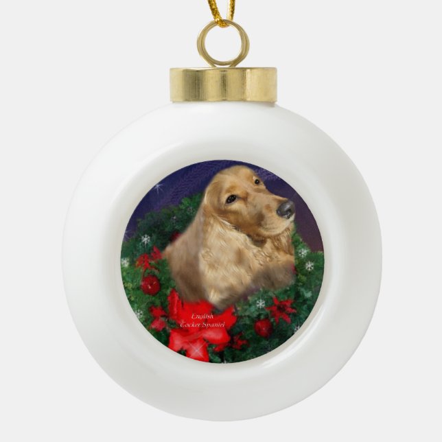 English Cocker Spaniel Christmas Keramik Kugel-Ornament (Vorderseite)