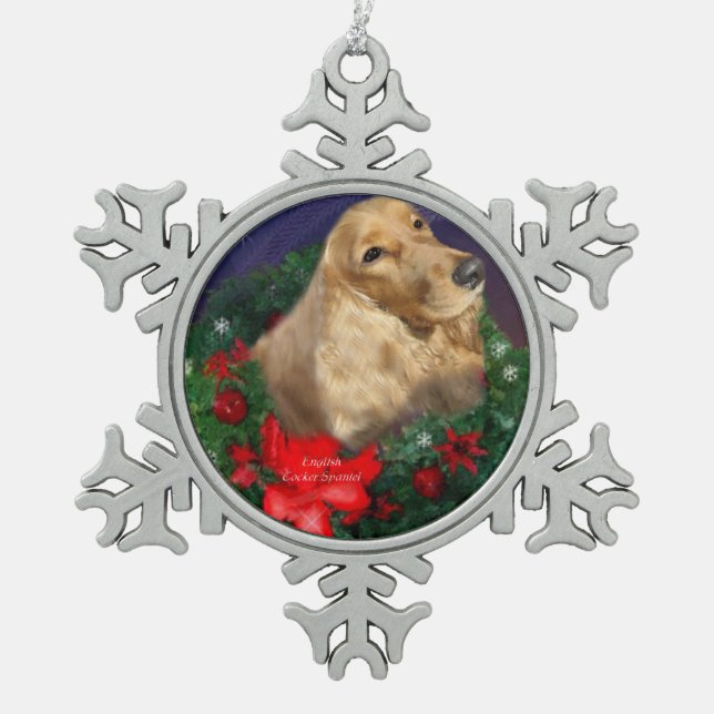 English Cocker Spaniel Christmas Schneeflocken Zinn-Ornament (Vorderseite)