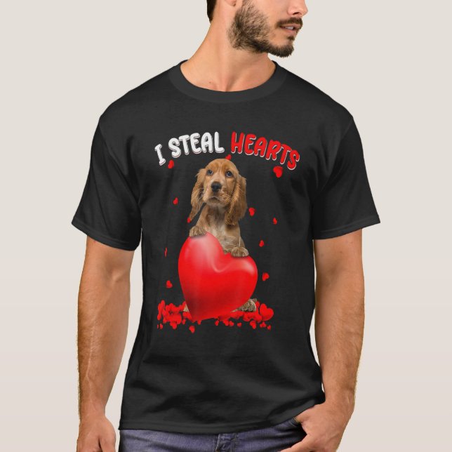 English Cocker Spaniel Dog I Steal Hearts Cute Val T-Shirt (Vorderseite)