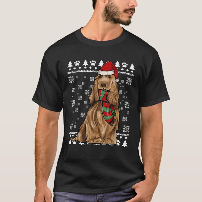 English Cocker Spaniel Dog Santa Hat Xmas Ugly Chr T-Shirt (Vorderseite)
