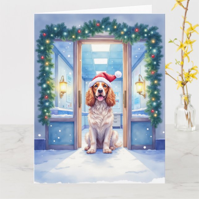 English Cocker Spaniel Nurse Station Santa Hat Karte (Gelbe Blume)