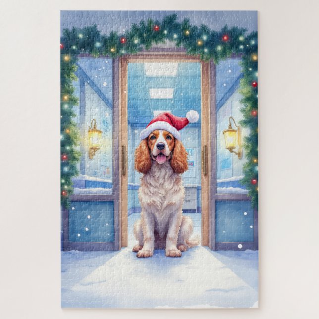 English Cocker Spaniel Nurse Station Santa Hat Puzzle (Vertikal)