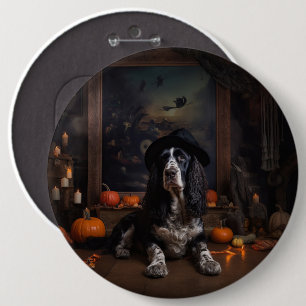 English Cocker Spaniel Pumpkins Halloween Beängsti Button