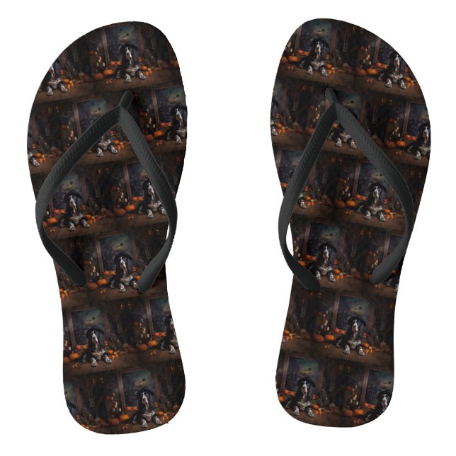 English Cocker Spaniel Pumpkins Halloween Beängsti Flip Flops (Fußbett)