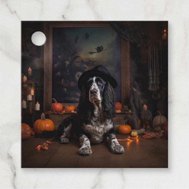English Cocker Spaniel Pumpkins Halloween Beängsti Geschenkanhänger (Vorderseite)