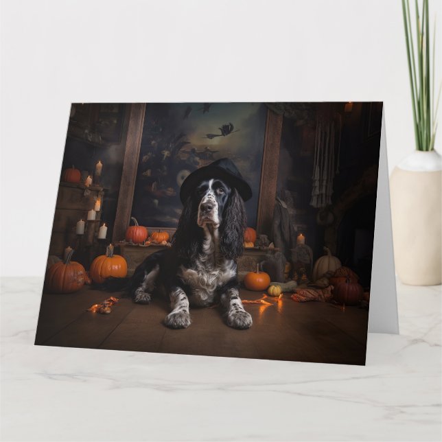 English Cocker Spaniel Pumpkins Halloween Beängsti Karte (Vorderseite)