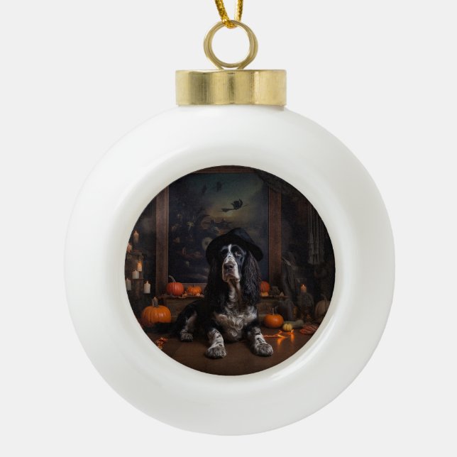 English Cocker Spaniel Pumpkins Halloween Beängsti Keramik Kugel-Ornament (Vorderseite)