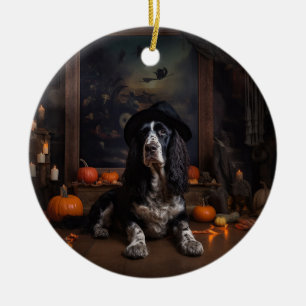English Cocker Spaniel Pumpkins Halloween Beängsti Keramik Ornament