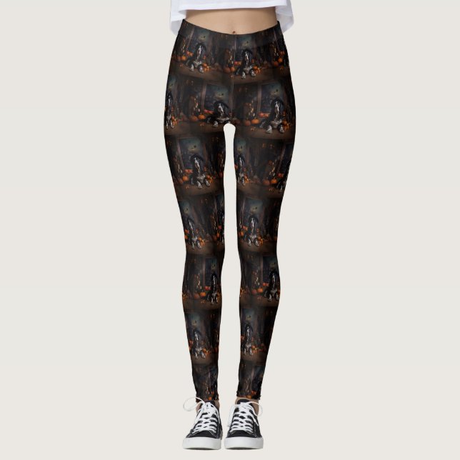 English Cocker Spaniel Pumpkins Halloween Beängsti Leggings (Vorderseite)