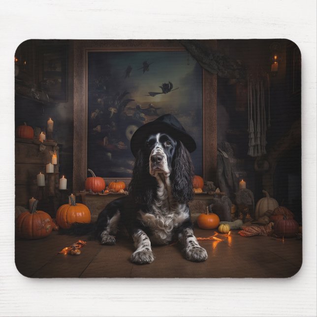 English Cocker Spaniel Pumpkins Halloween Beängsti Mousepad (Vorne)