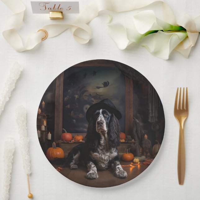 English Cocker Spaniel Pumpkins Halloween Beängsti Pappteller (Hochzeit)