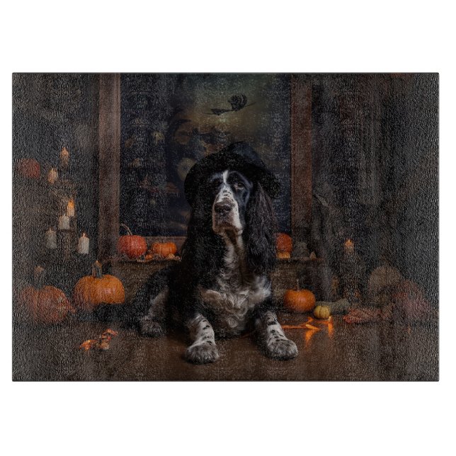 English Cocker Spaniel Pumpkins Halloween Beängsti Schneidebrett (Vorderseite)