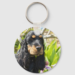 english-cocker-spaniel-schwarz und tan schlüsselanhänger