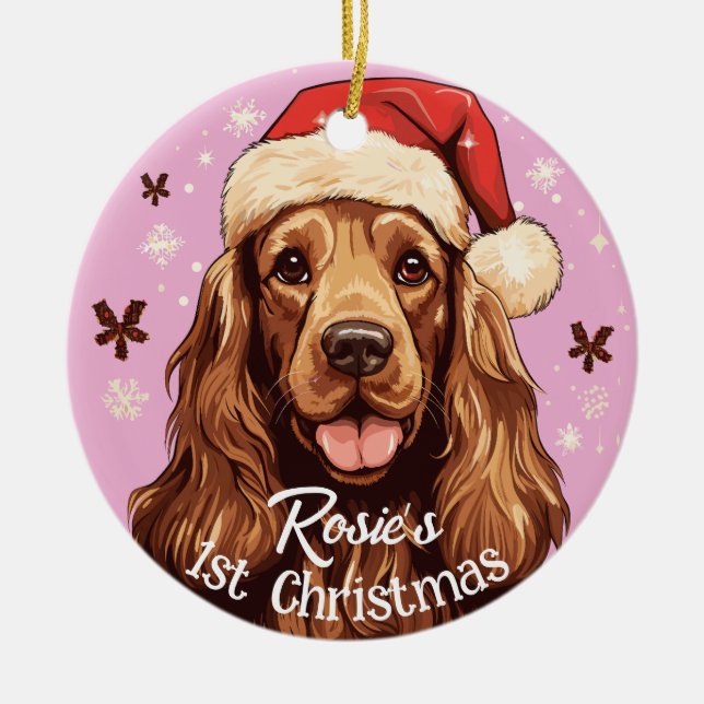 English Cocker Spaniels erste Weihnachten Keramik Ornament (Vorne)