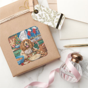 English Cocker Spanisch Holiday Baking: Weihnachte Quadratischer Aufkleber