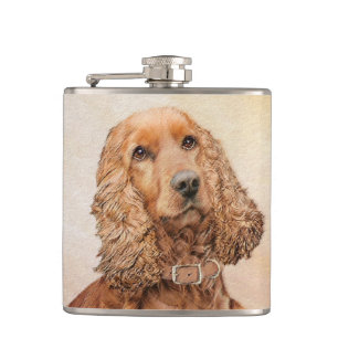 English Cocker Spanische Malerei - Original Dog Ar Flachmann