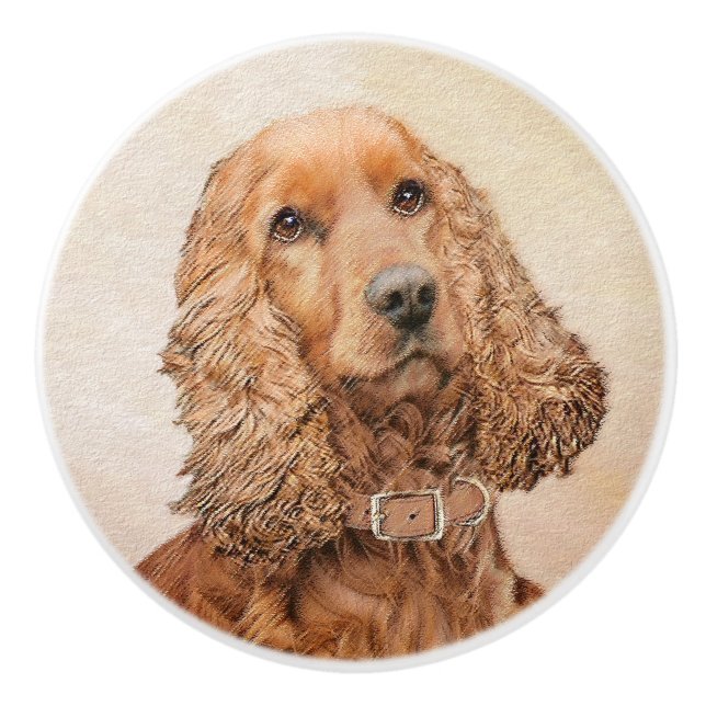 English Cocker Spanische Malerei - Original Dog Ar Keramikknauf (Vorderseite)