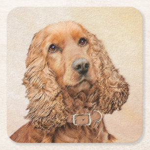 English Cocker Spanische Malerei - Original Dog Ar Rechteckiger Pappuntersetzer