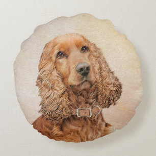 English Cocker Spanische Malerei - Original Dog Ar Rundes Kissen