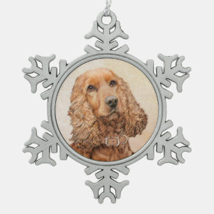 English Cocker Spanische Malerei - Original Dog Ar Schneeflocken Zinn-Ornament