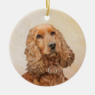 English Cocker Spanische Malerei - Original Hund A Keramik Ornament