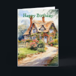 English Cottage Karte<br><div class="desc">A Watercolour English cottage with garden. Suitable for a birthday for anyone. Or you can change from birthday to mother's day,  anniversary etc</div>