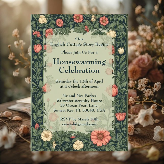 English Cottage William Morris Styled Housewarming Einladung (English Cottage William Morris Styled Housewarming Invitation)