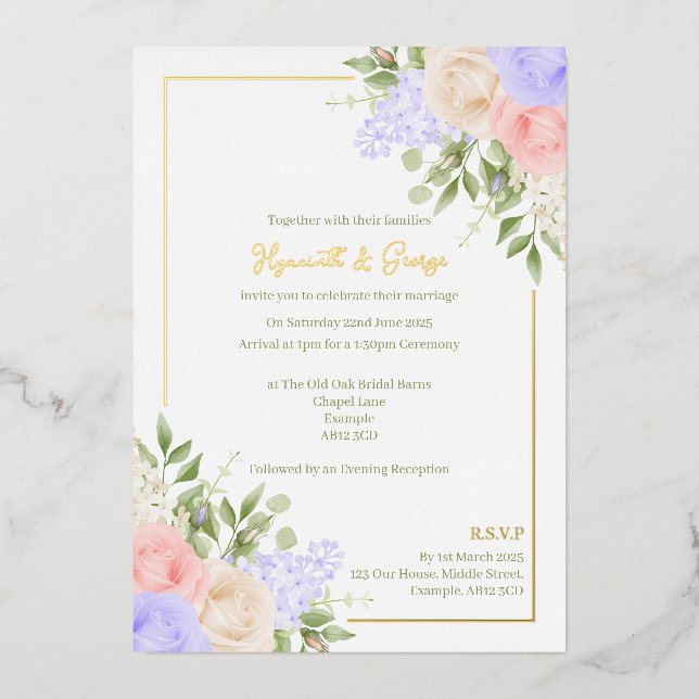 English Country Garden Foil Wedding Einladung (Vorderseite)