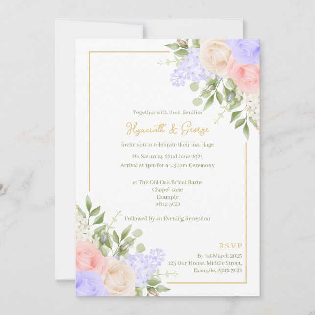 English Country Garden Foil Wedding Einladung (Vorderseite)