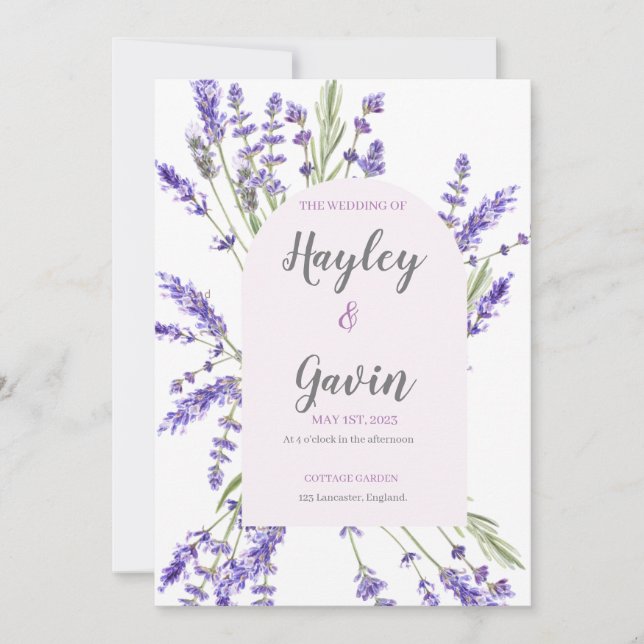 English Country Garden Wedding Lavender Einladung (Vorderseite)