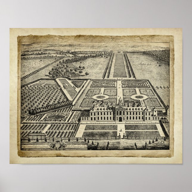 English Country House Architecture Zeichnend Print Poster (Vorne)