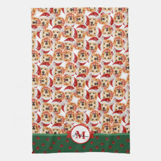 English Cream Golden Monogram Weihnachts Hund Geschirrtuch