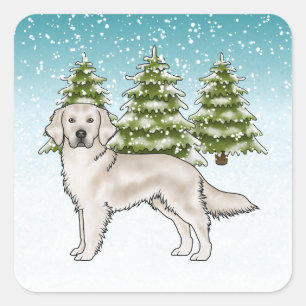 English Cream Golden Retriever Hund blaues Weihnac Quadratischer Aufkleber