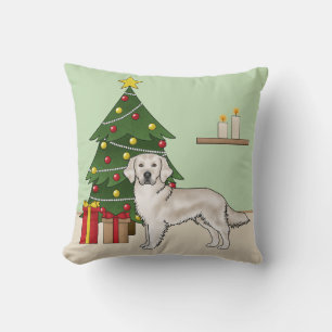 English Cream Golden Retriever mit Weihnachtsbaum Kissen