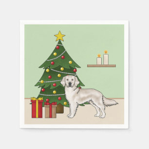 English Cream Golden Retriever mit Weihnachtsbaum Serviette