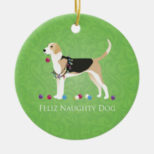 English Foxhound Christmas - Feliz Naughty Dog Keramikornament