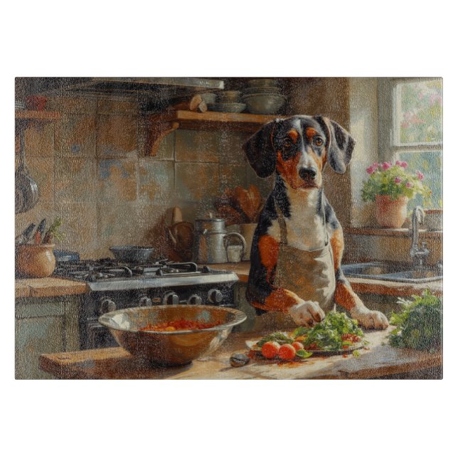 English Foxhound Cooking in Kitchen Schneidebrett (Vorderseite)