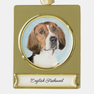 English Foxhound Painting - Niedliche Original Dog Banner-Ornament Gold