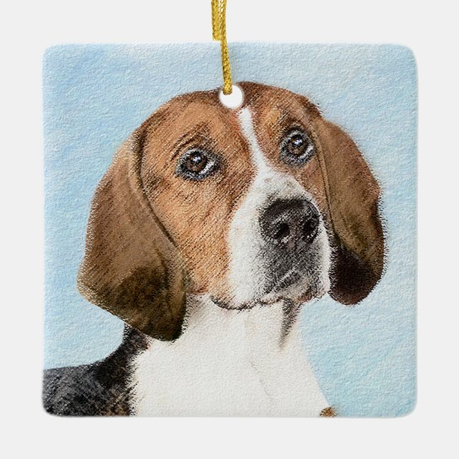 English Foxhound Painting - Niedliche Original Dog Keramikornament (Vorderseite)