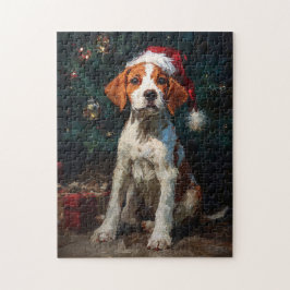 English Foxhound Puppy Christmas Painting Puzzle