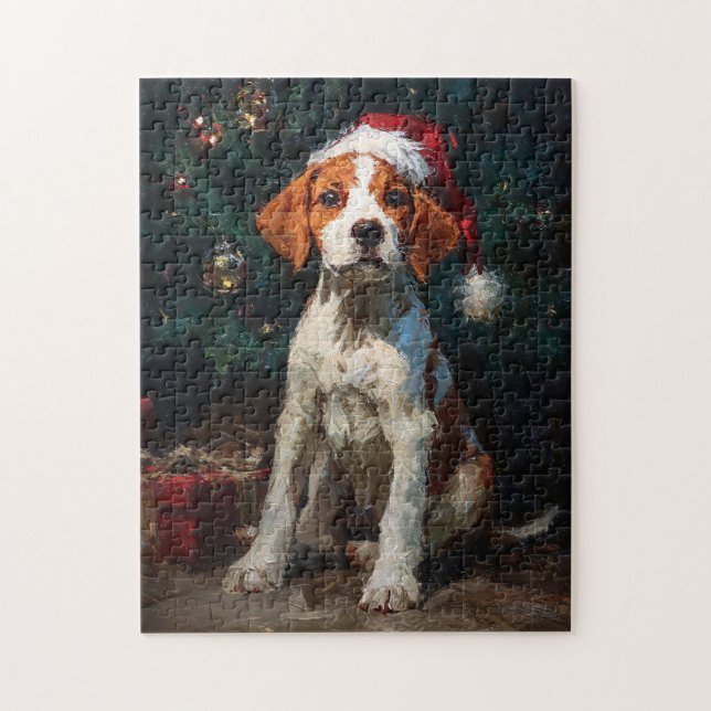 English Foxhound Puppy Christmas Painting Puzzle (Vertikal)