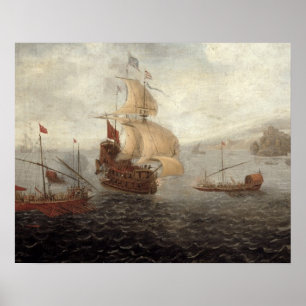English Galley Frigate Flanked by Ottoman Staat Ba Poster