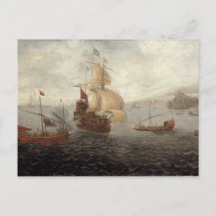 English Galley Frigate Flanked by Ottoman Staat Ba Postkarte