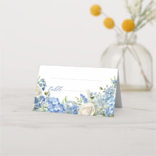English Garden Blue Hydrangea White Roses Table Platzkarte