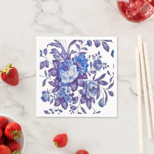 English Garden Blue Vintag Floral Lila Essen Serviette
