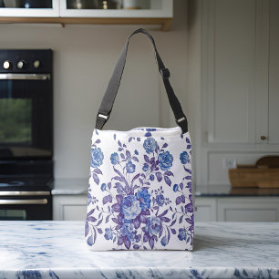 English Garden Floral Blue Vintag Rokoko Tragetaschen Mit Langen Trägern
